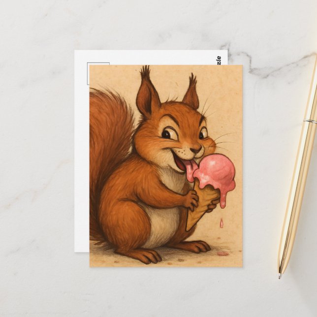 Eichhörnchen mit Eiscreme Postkarte (Vorderseite/Rückseite Beispiel)