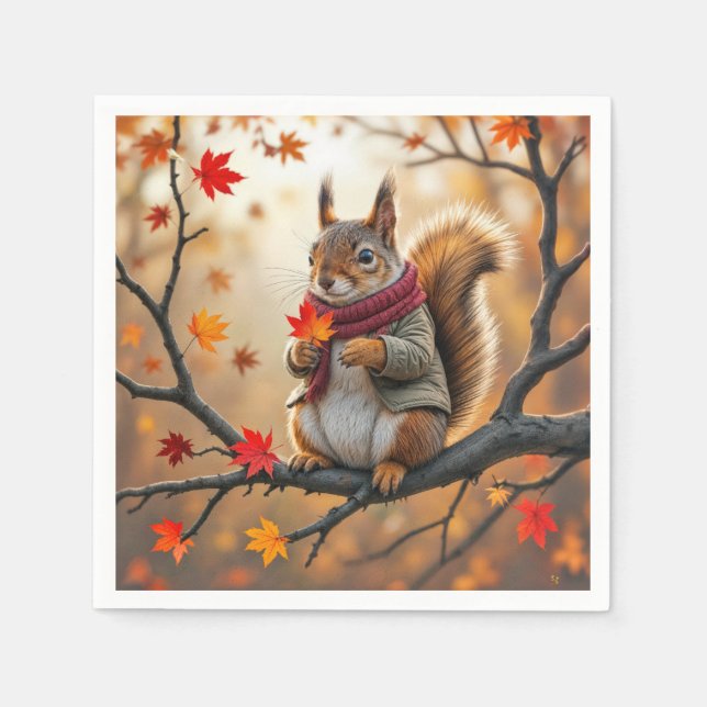 Eichhörnchen mit Herbstleder Serviette (Vorderseite)
