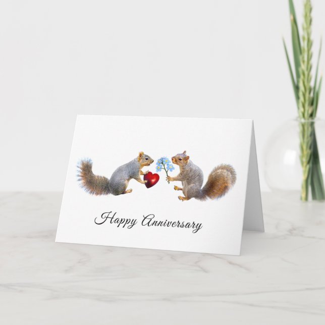 Eichhörnchen mit Herz und Blume Jubiläumskarte Karte (Vorderseite)