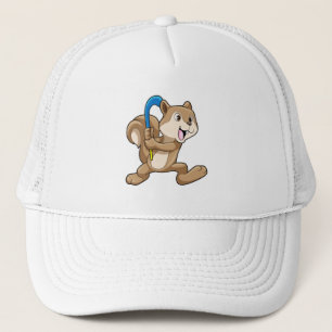 Eichhörnchen mit Hockey und Hockeystick Truckerkappe