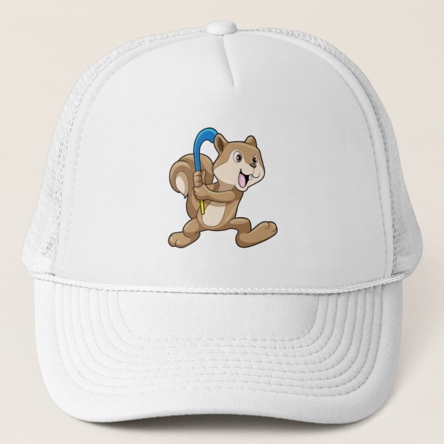Eichhörnchen mit Hockey und Hockeystick Truckerkappe (Vorderseite)
