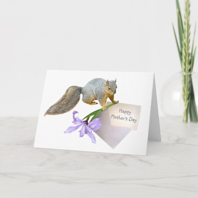 Eichhörnchen mit Iris Mother's Day Card Karte (Vorderseite)