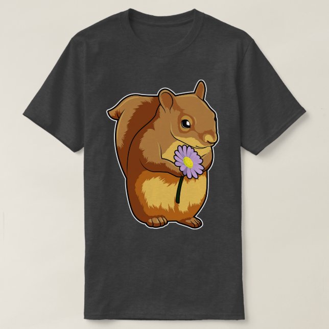 Eichhörnchen mit lila Blume T-Shirt (Design vorne)