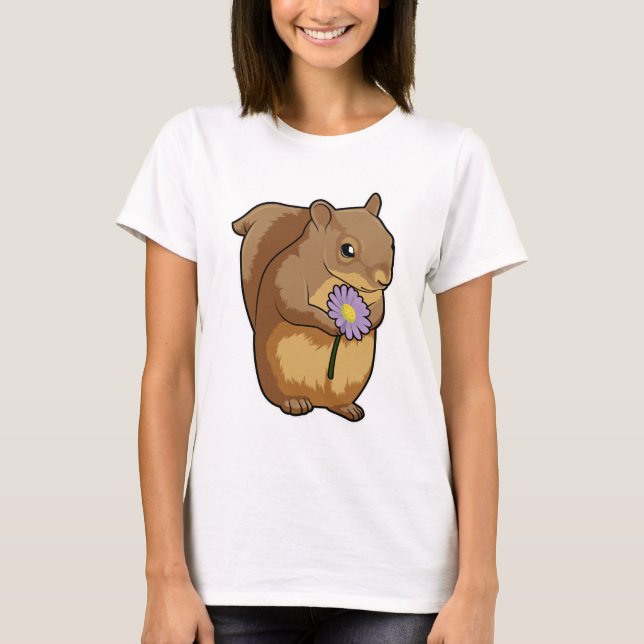 Eichhörnchen mit lila Blume T-Shirt (Vorderseite)