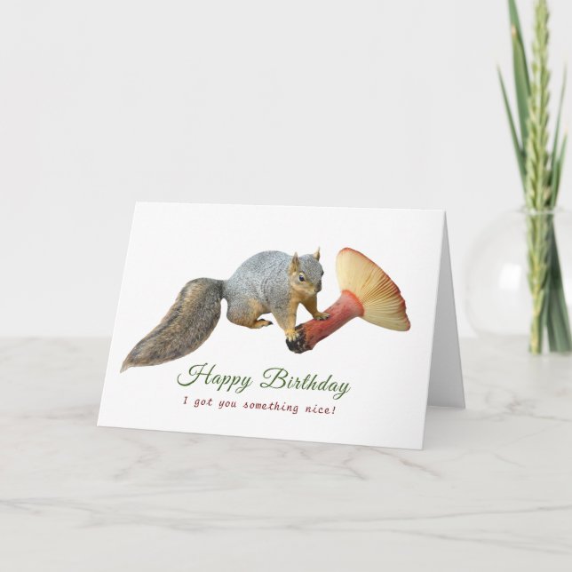 Eichhörnchen mit Mushroom Birthday Card Karte (Vorderseite)