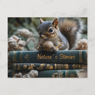 Eichhörnchen mit Nut on Antique Books, Nature's St Postkarte
