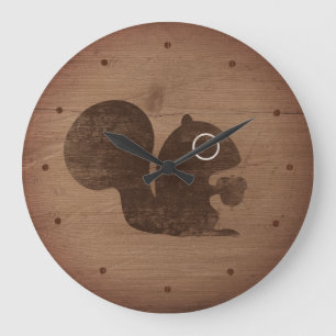 Eichhörnchen mit Nut Rustic Style Große Wanduhr