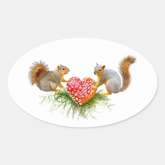 Eichhörnchen mit Pilzherzen Ovaler Aufkleber (Vorderseite)