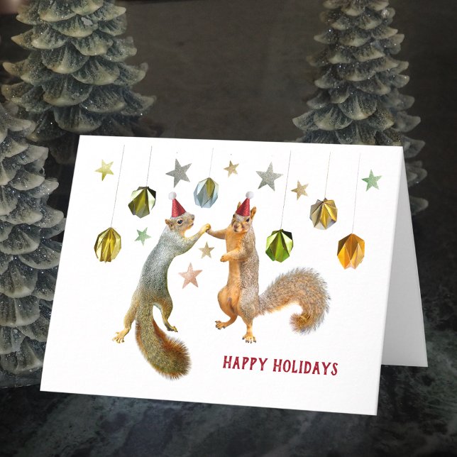 Eichhörnchen mit Red Caps Happy Holidays Card Karte (Von Creator hochgeladen)
