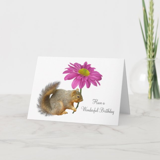 Eichhörnchen mit rosa Blume Karte (Vorderseite)