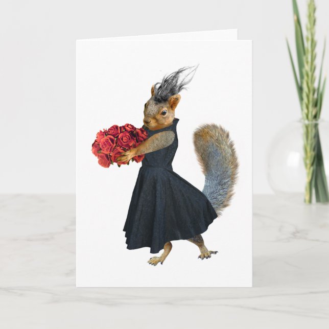 Eichhörnchen mit Rose Card Karte (Vorderseite)