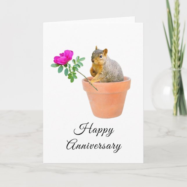 Eichhörnchen mit Rosen Jubiläumskarte Karte (Vorderseite)