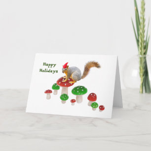 Eichhörnchen mit roten und grünen Pilzen Weihnacht Feiertagskarte
