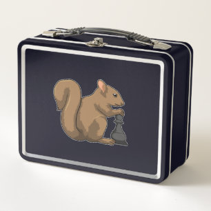 Eichhörnchen mit Schachstück Bishop Metall Brotdose