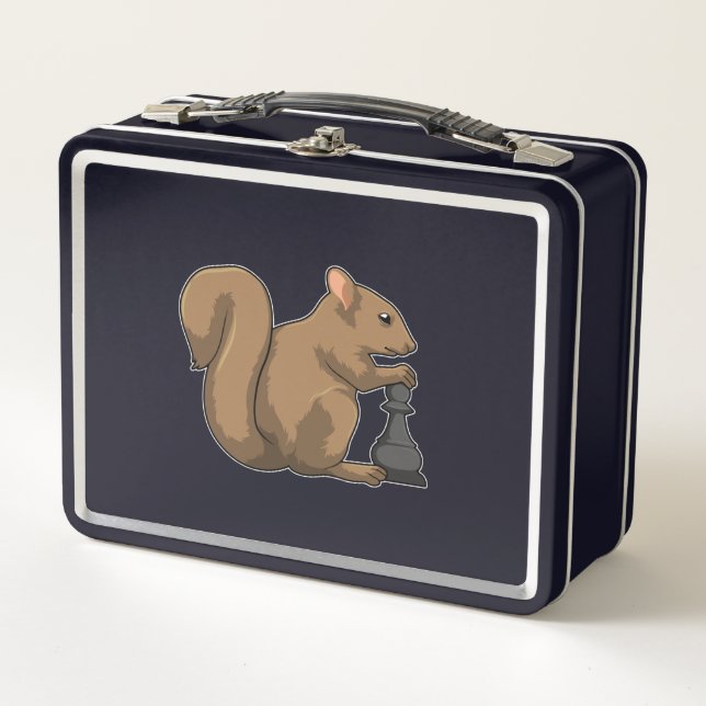 Eichhörnchen mit Schachstück Bishop Metall Brotdose (Vorderseite)