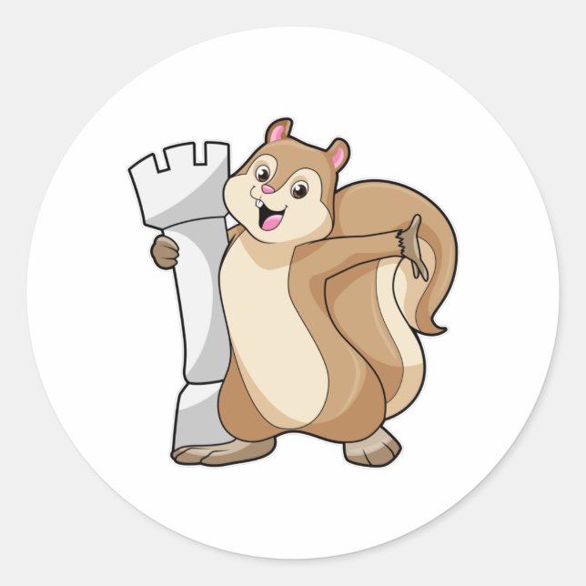 Eichhörnchen mit Schachstück King Runder Aufkleber (Vorderseite)