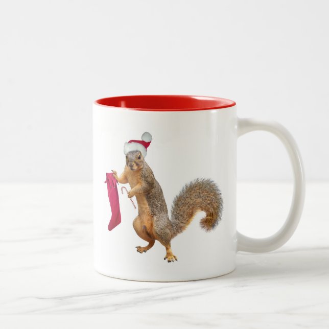 Eichhörnchen mit Strumpf-Tasse Zweifarbige Tasse (Rechts)
