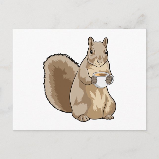 Eichhörnchen mit Tasse Kaffee Postkarte (Vorderseite)