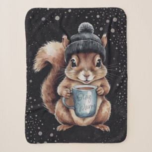 Eichhörnchen mit Tasse und Schnee „Stay Warm“ Sherpadecke