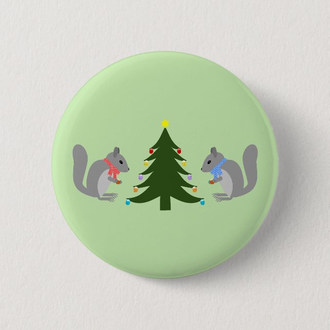 Eichhörnchen mit Weihnachtsbaum Button (Vorderseite)