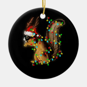 Eichhörnchen mit Weihnachtsmannmütze Keramik Ornament
