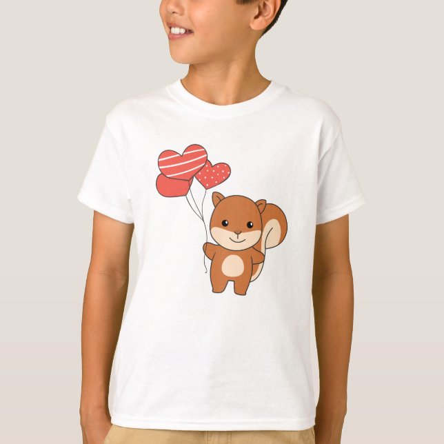 Eichhörnchen Niedliche Tiere Hörballons Valentine  T-Shirt (Vorderseite)
