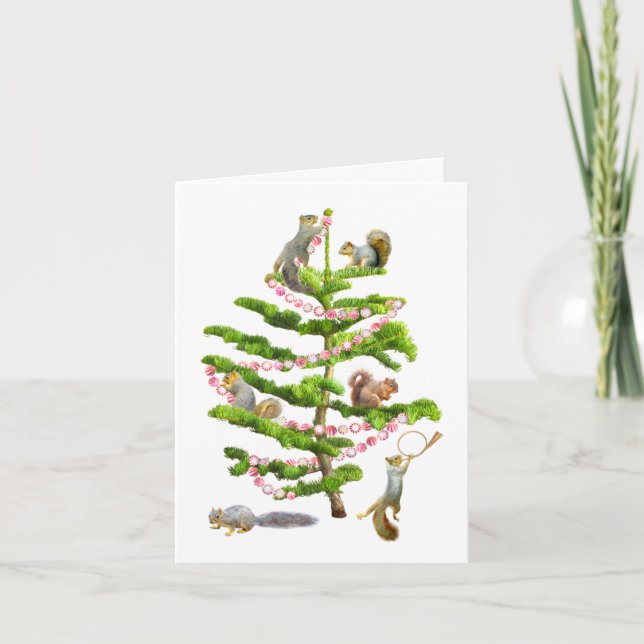 Eichhörnchen Peppermint Tree Weihnachtskarte Karte (Vorderseite)