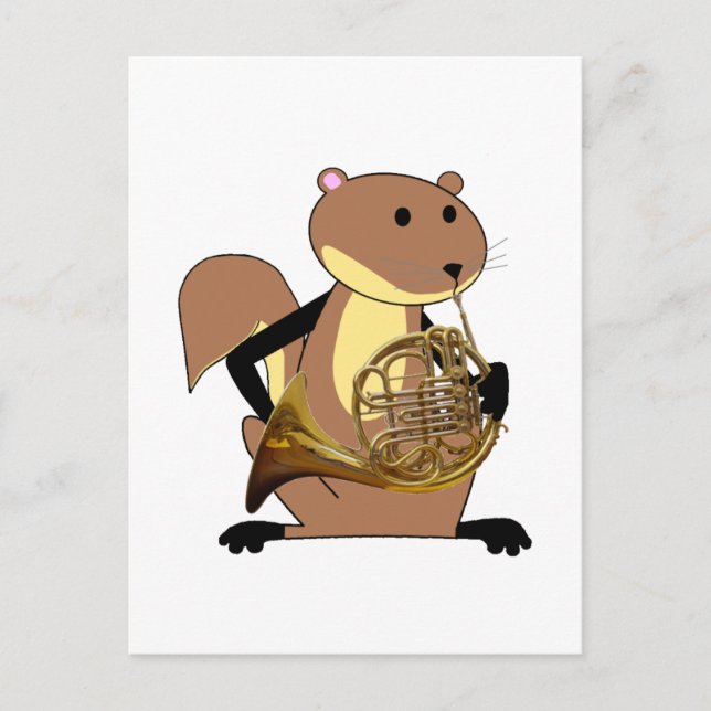 Eichhörnchen Playing Horn Postkarte (Vorderseite)