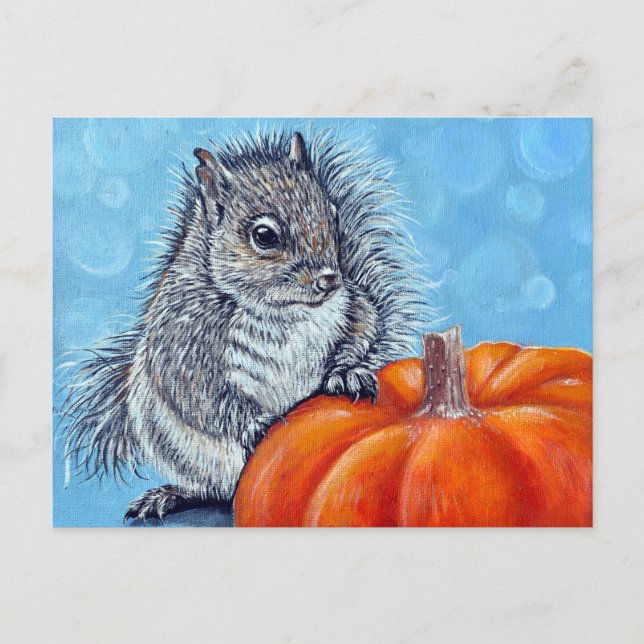 Eichhörnchen Pumpkin Painting Postkarte (Vorderseite)