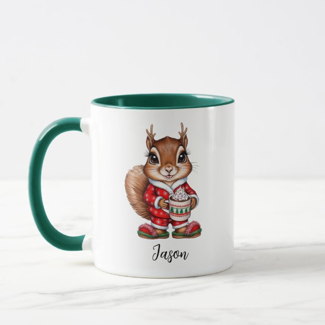 Eichhörnchen Rentier Personalisierte Weihnachtsfei Tasse (Links)
