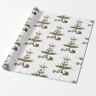 Eichhörnchen, Rote Kerzen, Baumwrapping Paper Geschenkpapier