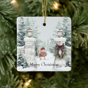 Eichhörnchen Rotes Mantel Schnee Weihnachten Keramikornament