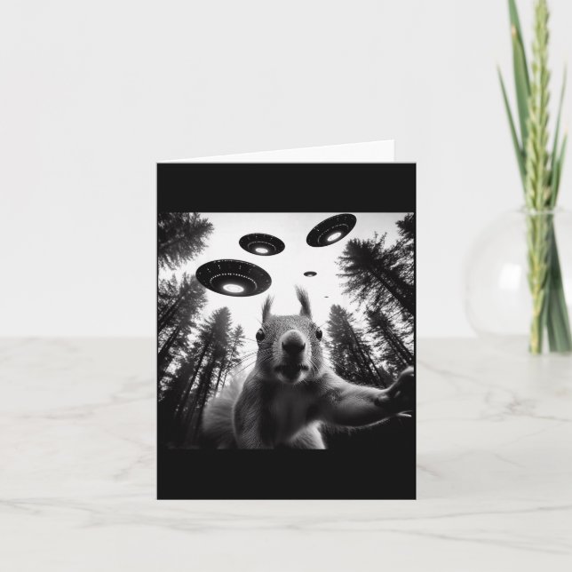 Eichhörnchen-Selfie mit Alien-Ufo Lustig für Männe Karte (Vorderseite)