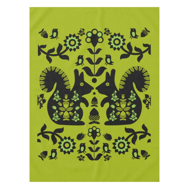 Eichhörnchen Skandinavische Folklorekunsttablette Tischdecke (Vorderseite)