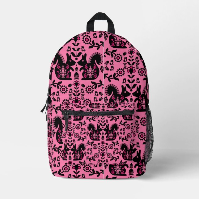 Eichhörnchen Skandinavische Volkskunst Bedruckter Rucksack (Vorderseite)