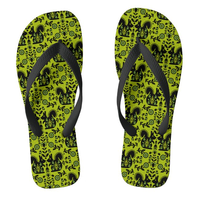 Eichhörnchen Skandinavische Volkskunst Flip Flops (Fußbett)