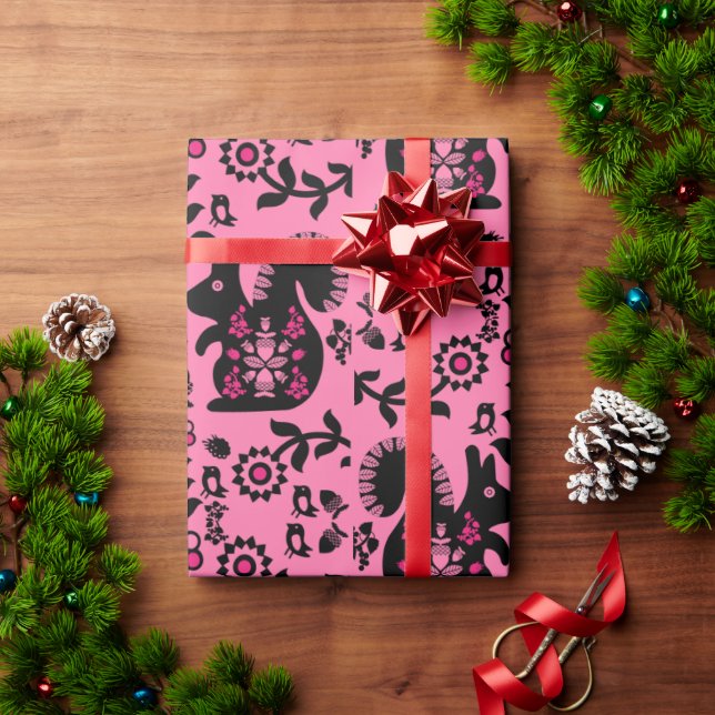 Eichhörnchen Skandinavische Volkskunst Geschenkpapier (Feiertagsgeschenk)