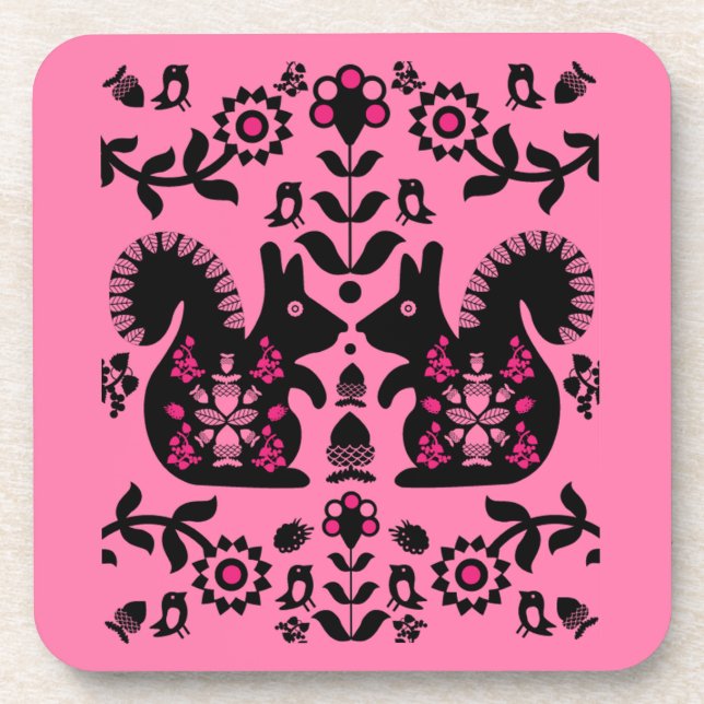 Eichhörnchen Skandinavische Volkskunst Getränkeuntersetzer (Vorderseite)