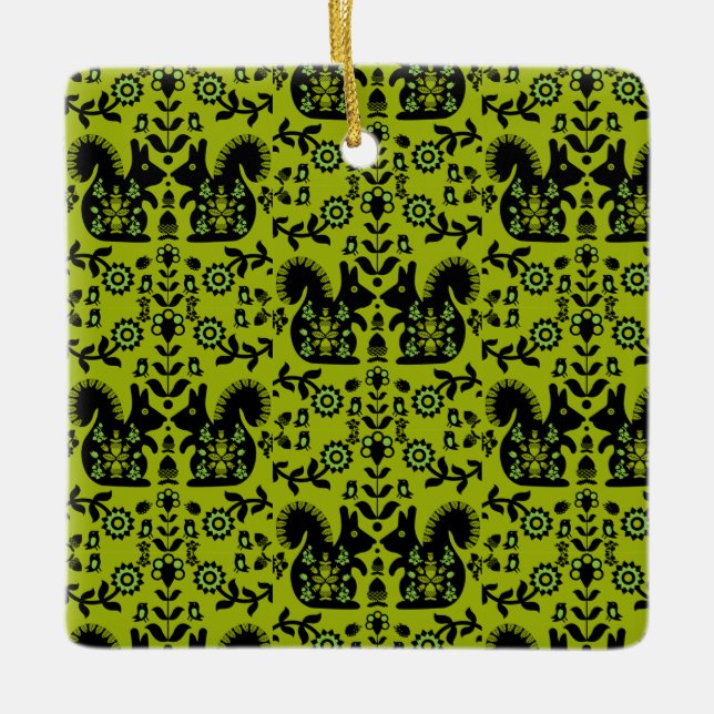 Eichhörnchen Skandinavische Volkskunst Keramikornament (Vorderseite)