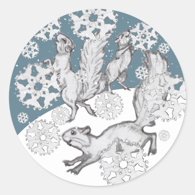 Eichhörnchen Snowflake Fun Blauer Winter Schnee We Runder Aufkleber (Vorderseite)