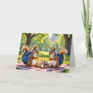 Eichhörnchen spielen Schach in einem Stadtpark Karte