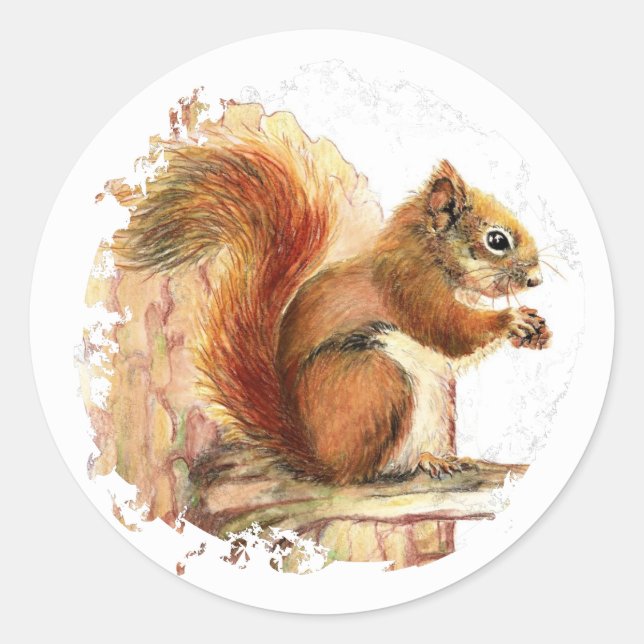 Eichhörnchen Tierwelt, Wasserfarben Kunst Runder Aufkleber (Vorderseite)