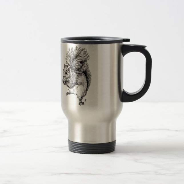 Eichhörnchen-Tinten-Illustration auf Reise-Tasse Reisebecher (Rechts)