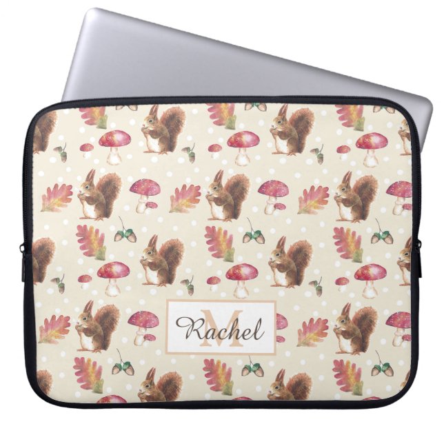 Eichhörnchen & Toadstools Herbstmuster Personalisi Laptopschutzhülle (Vorderseite)