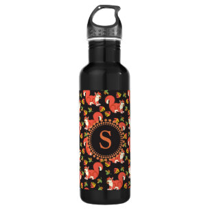 Eichhörnchen und Autumn Leaf Muster Monogram Edelstahlflasche