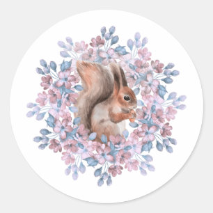 Eichhörnchen und Blume Runder Aufkleber