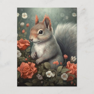 Eichhörnchen und Blumen Postkarte