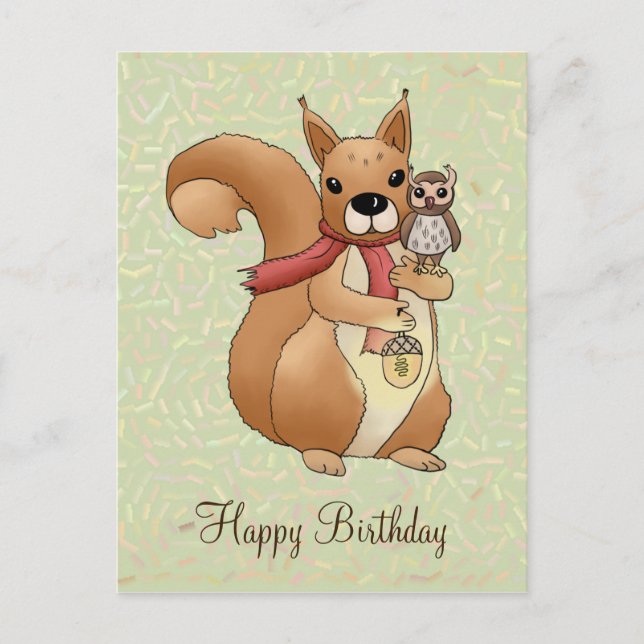 Eichhörnchen und Eule Postkarte (Vorderseite)