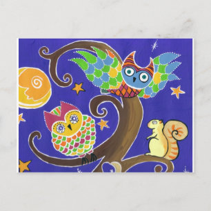 Eichhörnchen und Eulen Postkarte