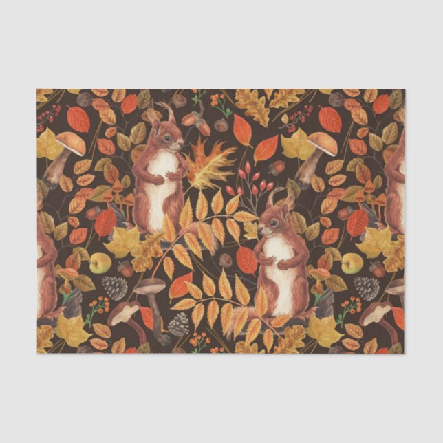 Eichhörnchen und Flora in dunkelbraun Seidenpapier (Vorderseite)